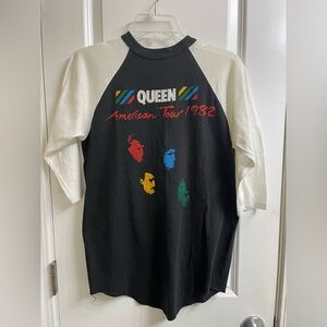 Queen American Tour 1982 Black and White Raglan Band Tee